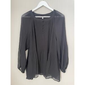 DR2 Daniel Rainn Plus Size 1X Blouse Black Flowy Long Sleeve